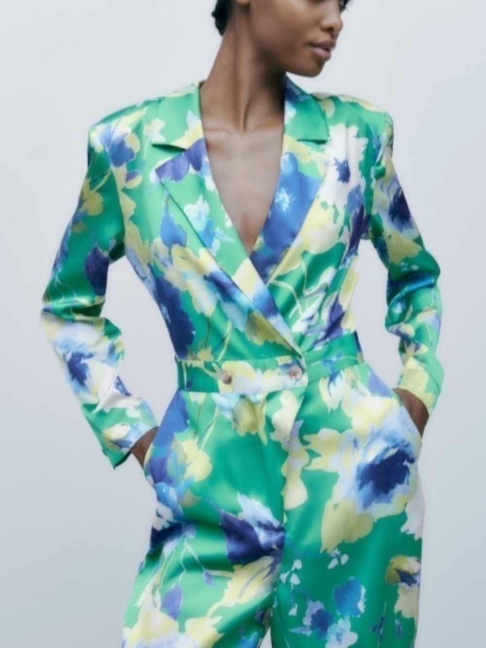 Zara Floral Print Tailored Jumpsuit Wedding Guest - Size XS